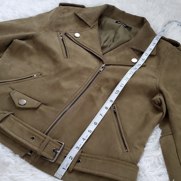 Olive Green Boohoo Faux Leather Moto Jacket - Picture 6 of 7